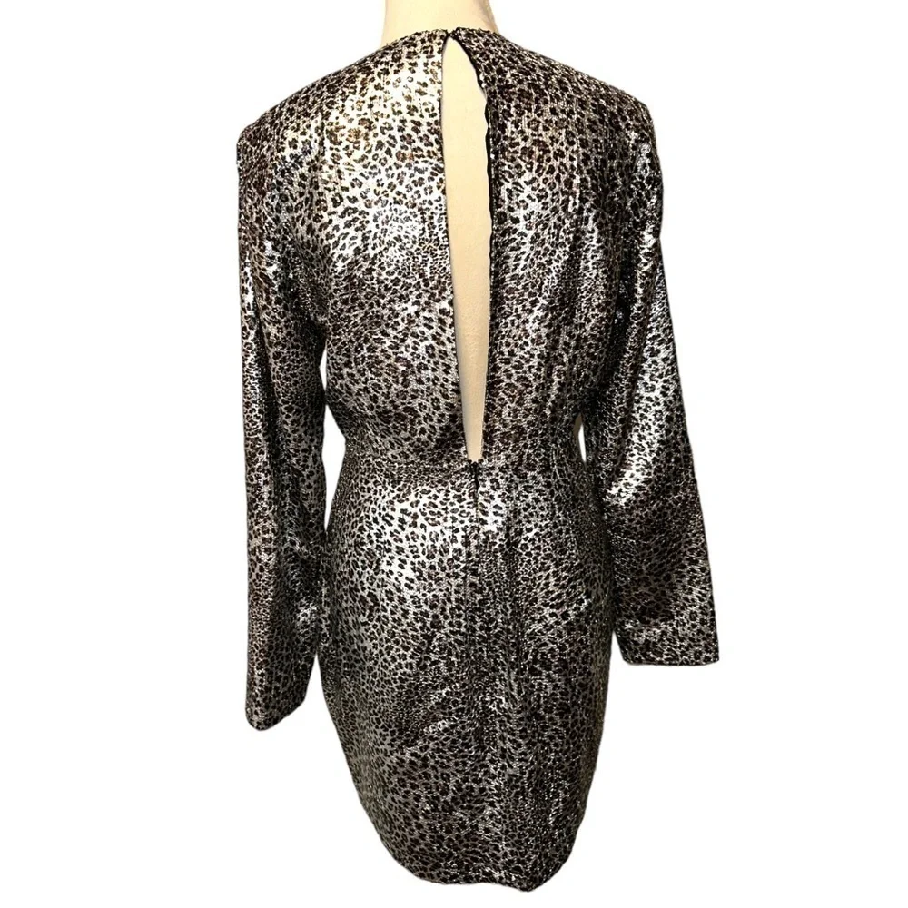 Nwt Ronny Kobo Jerry Leopard Print Cocktail Mini Dress Metallic Silver M - Picture 6 of 17